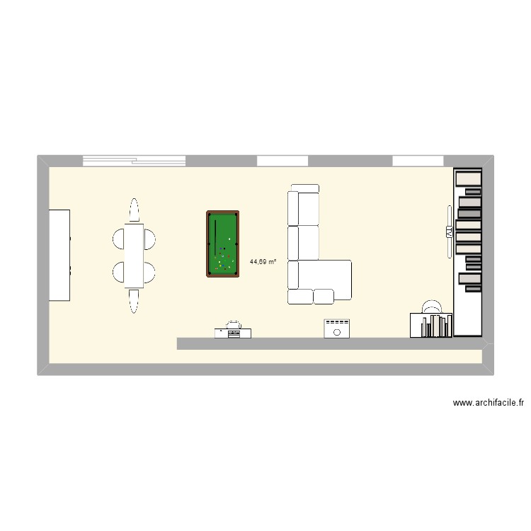 salon/salle à manger. Plan de 1 pièce et 45 m2