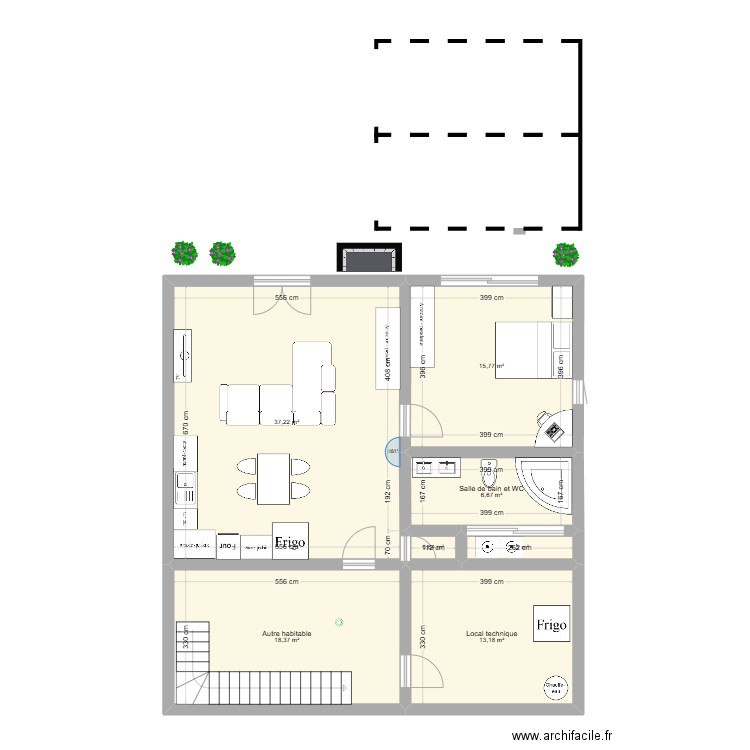 Sous-sol chalet Cholette/Gohier. Plan de 7 pièces et 93 m2