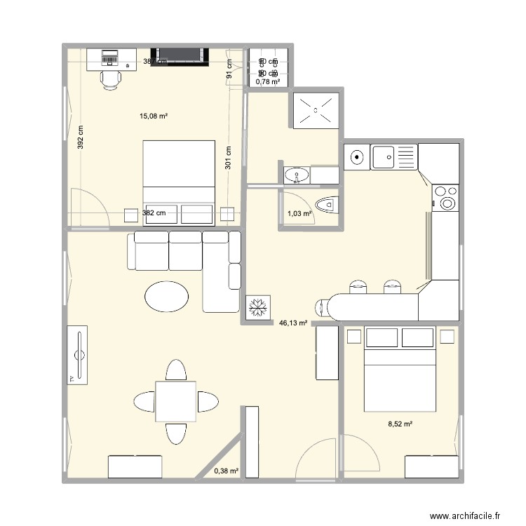 Bellamy Plan modifié V3. Plan de 6 pièces et 72 m2