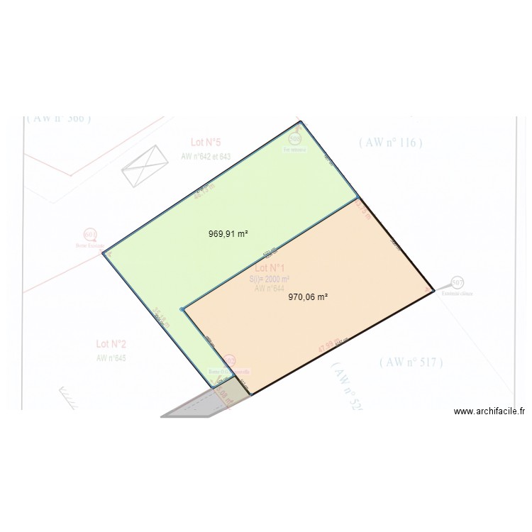 Passonne - Surface totale v2. Plan de 3 pièces et 1998 m2