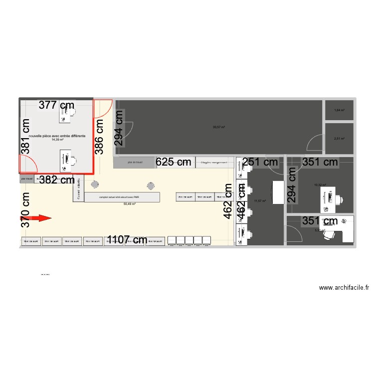 PLAN boutique avec entré voyage . Plan de 8 pièces et 127 m2