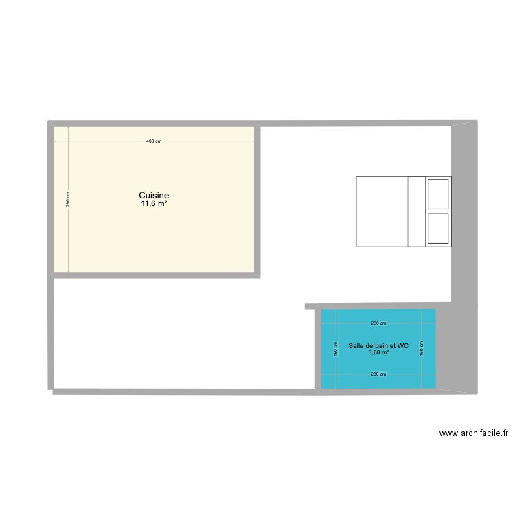 Hrips 107 002. Plan de 2 pièces et 15 m2