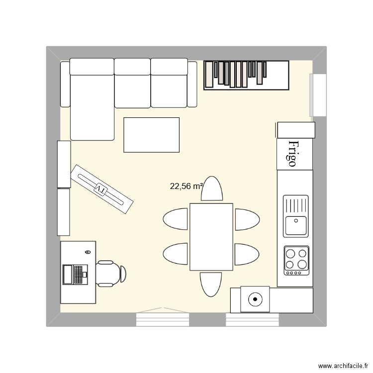 Projet apprt V1. Plan de 1 pièce et 23 m2