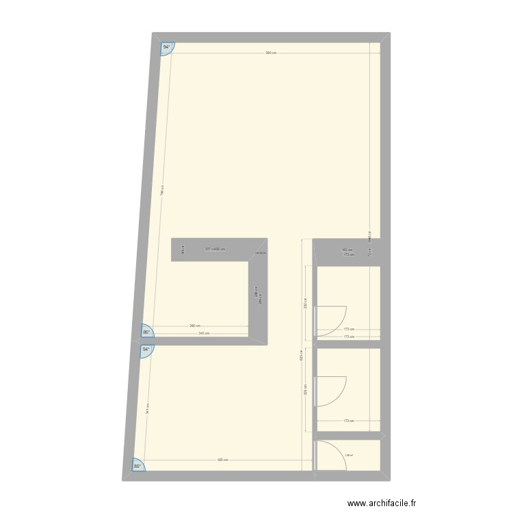 bar. Plan de 2 pièces et 67 m2