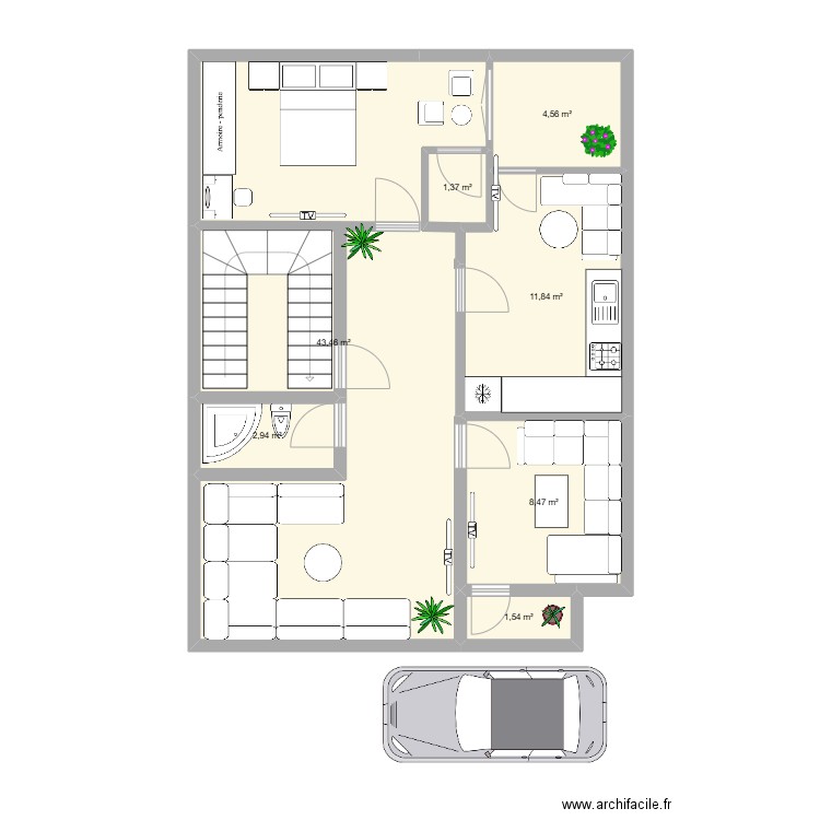 123. Plan de 7 pièces et 74 m2