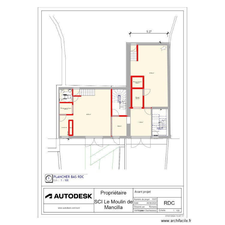 Projet restaurant apres travaux. Plan de 11 pièces et 126 m2