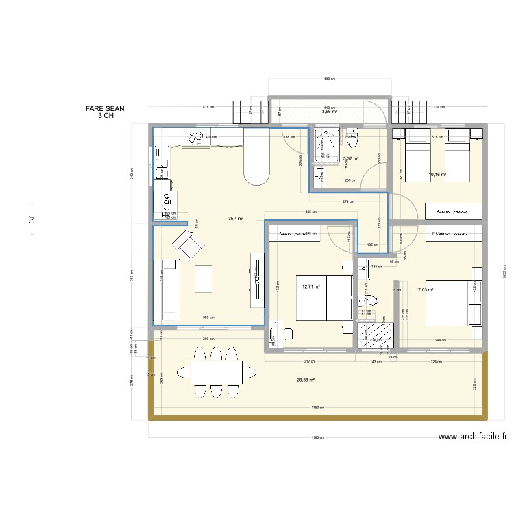 FARE SEAN 2024 3CH. Plan de 7 pièces et 113 m2