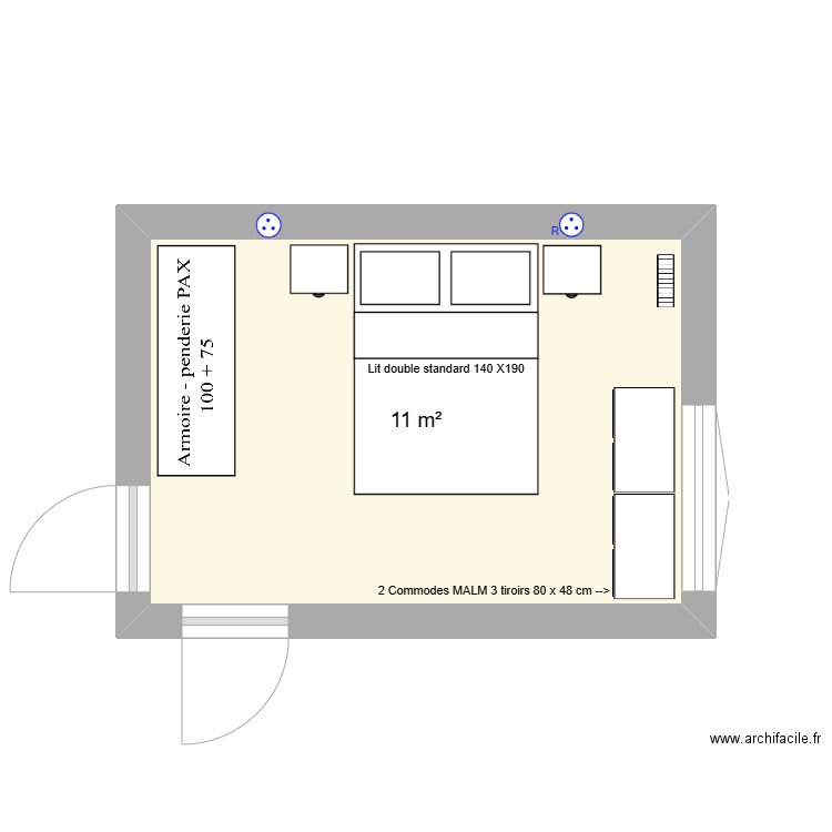 CHAMBRE MELANIE 2. Plan de 1 pièce et 11 m2