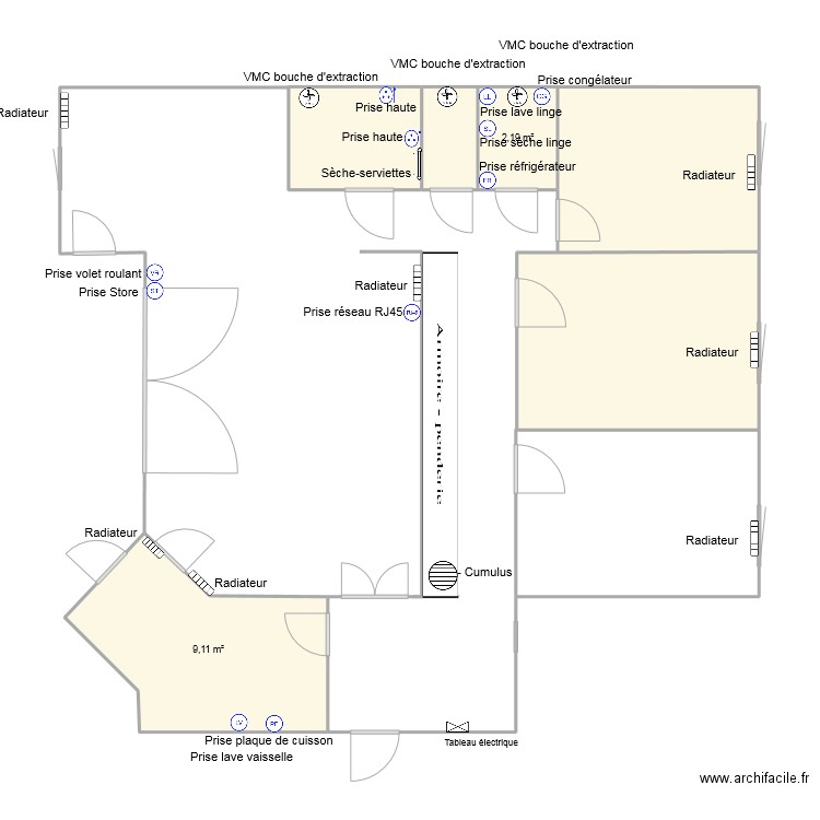 plan d'ensemble PRISES. Plan de 6 pièces et 37 m2