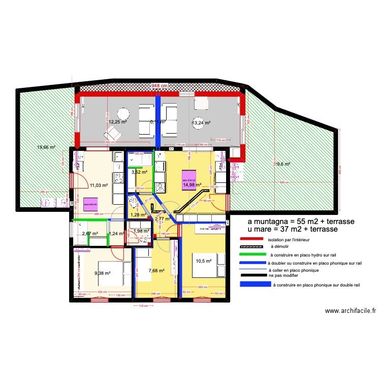 1er étage gîtes version 1 bis. Plan de 17 pièces et 146 m2