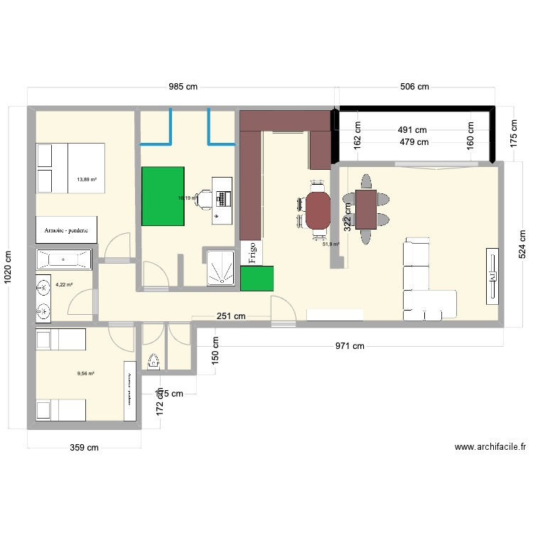 Appart Annecy Meublé. Plan de 5 pièces et 96 m2