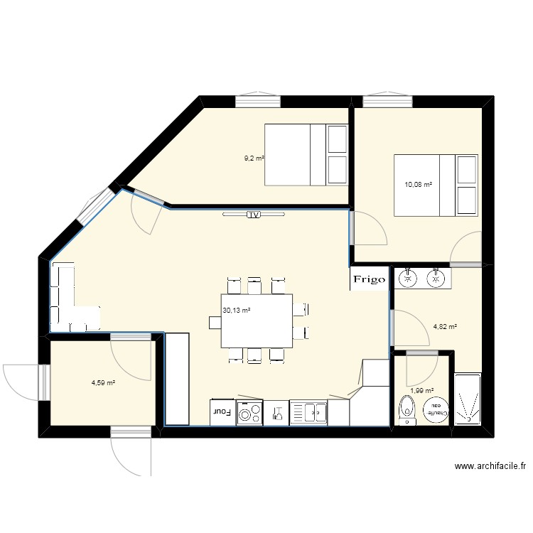 location 2. Plan de 6 pièces et 61 m2