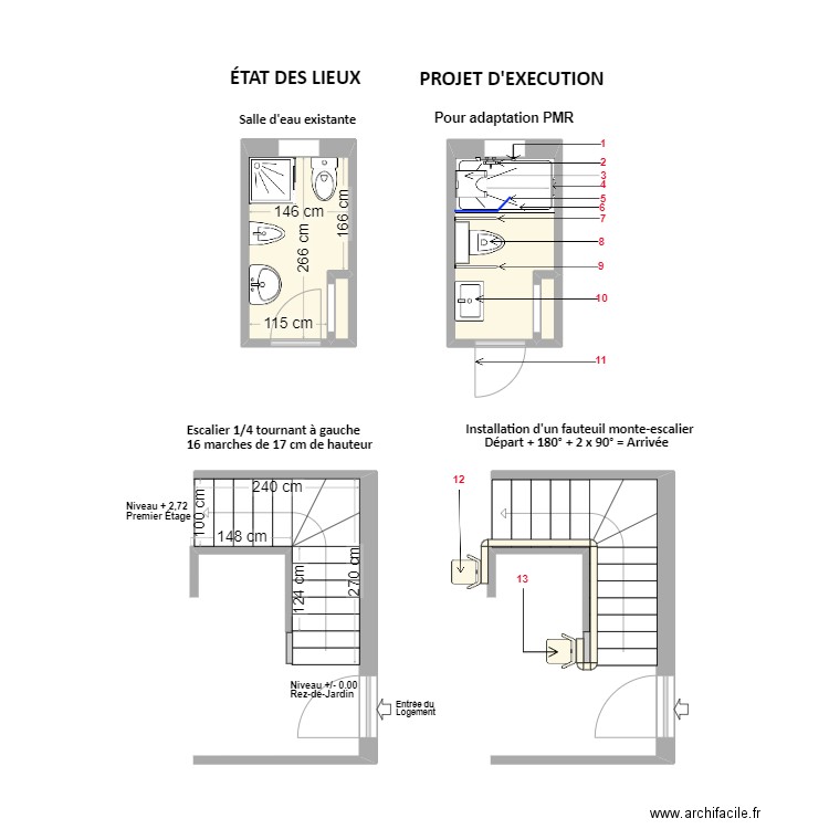 HUGON Marcel. Plan de 4 pièces et 8 m2