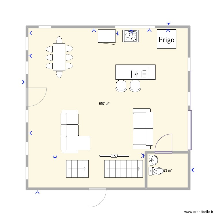 maison andré. Plan de 2 pièces et 55 m2