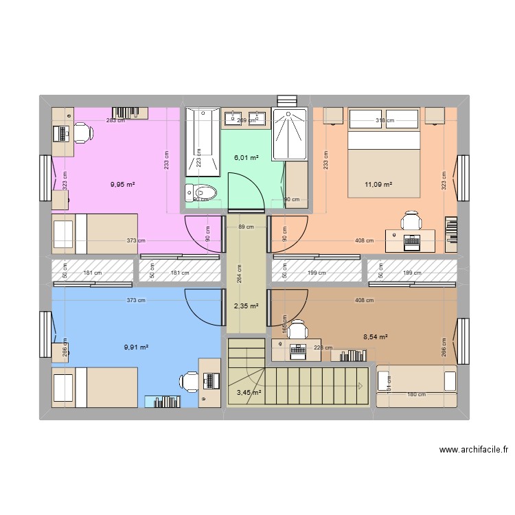 TEYRAN R+1 VM 2701. Plan de 11 pièces et 55 m2