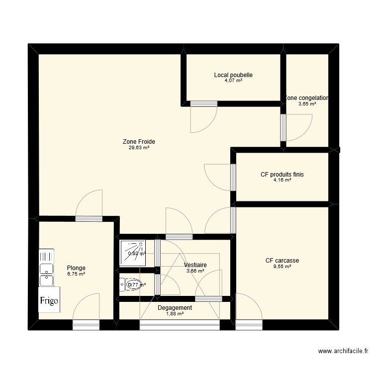 Boucherie. Plan de 10 pièces et 65 m2