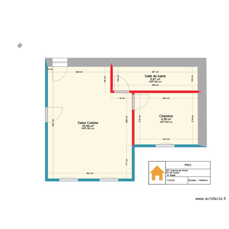 257 Forbin 1er étage. Plan de 3 pièces et 41 m2