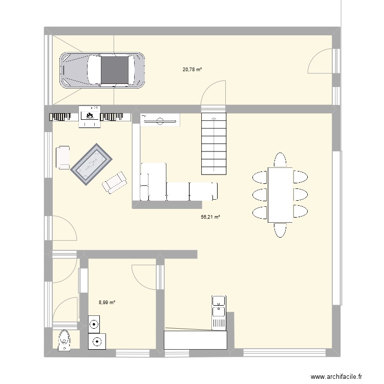 maison RDC. Plan de 3 pièces et 86 m2