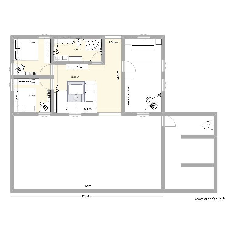 MA MAISON. Plan de 3 pièces et 49 m2