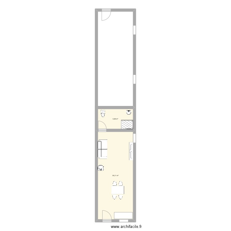 rdc. Plan de 2 pièces et 37 m2