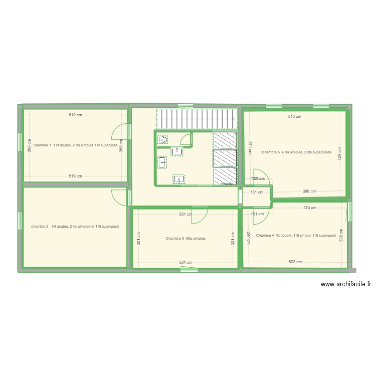 Gîte étage. Plan de 5 pièces et 94 m2