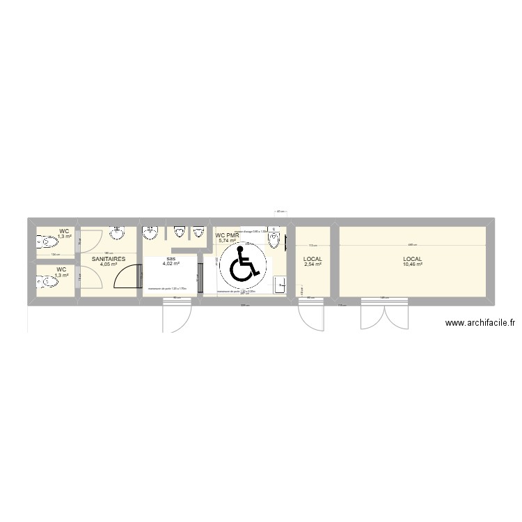 WC Salle des Hallettes-existant. Plan de 7 pièces et 29 m2