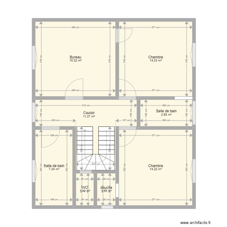 Clichy 1er étage v1. Plan de 8 pièces et 69 m2