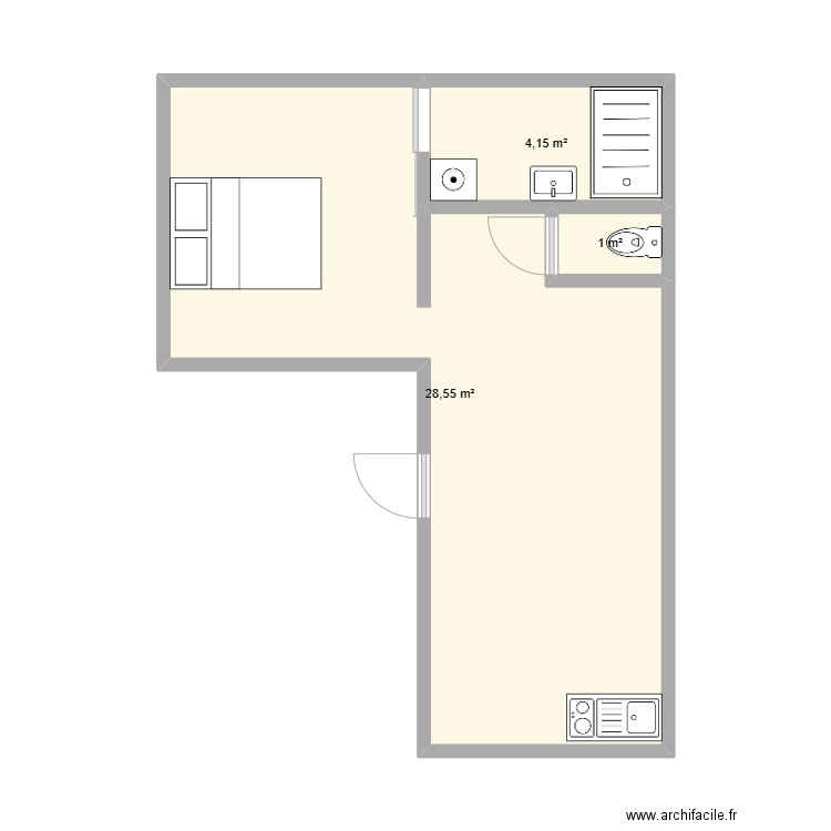 appartement droite grenier. Plan de 3 pièces et 34 m2