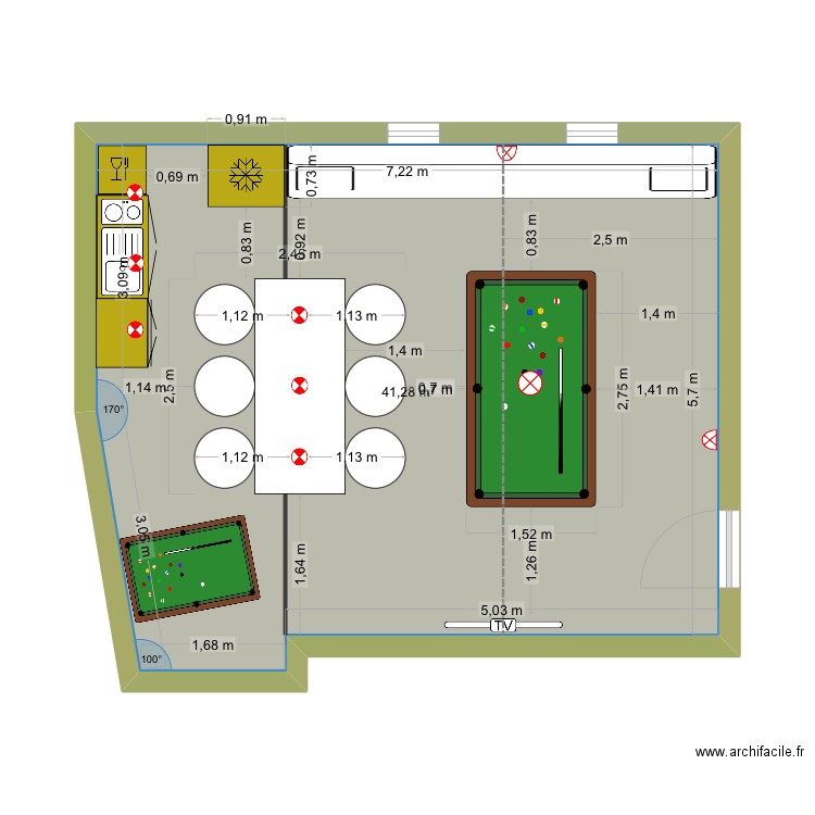 Grand-Parents Billard + babyfoot. Plan de 1 pièce et 41 m2