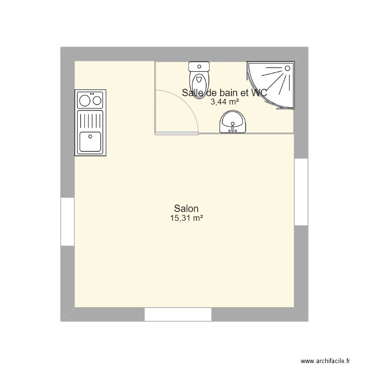 Création studio. Plan de 2 pièces et 22 m2