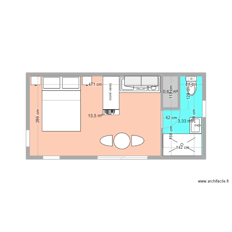 studio st genix greenkub. Plan de 3 pièces et 17 m2