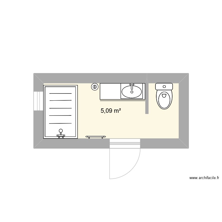 SDB. Plan de 1 pièce et 5 m2