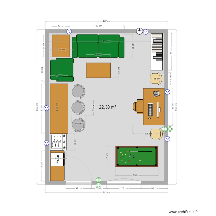 Bureau HC 2. Plan de 1 pièce et 24 m2