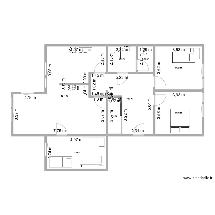 2 roux. Plan de 8 pièces et 113 m2