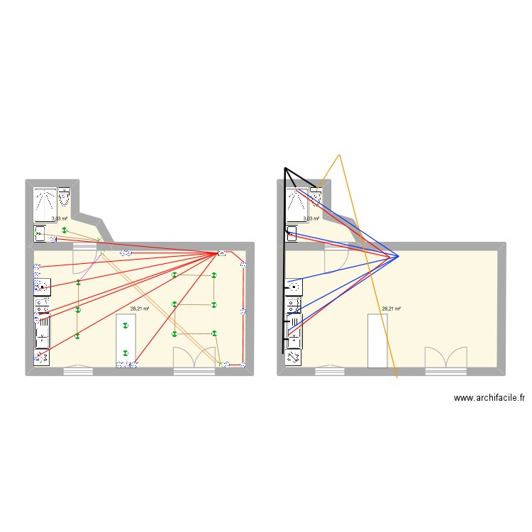 studio . Plan de 4 pièces et 62 m2