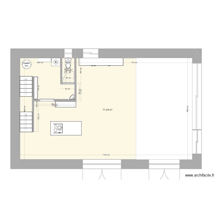 chavanne futur. Plan de 2 pièces et 73 m2