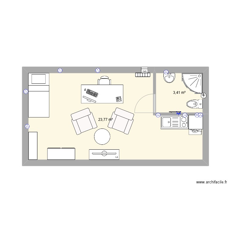 maison maman. Plan de 2 pièces et 27 m2