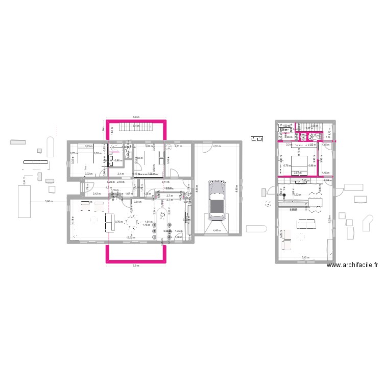 logement avec aidante. Plan de 14 pièces et 210 m2