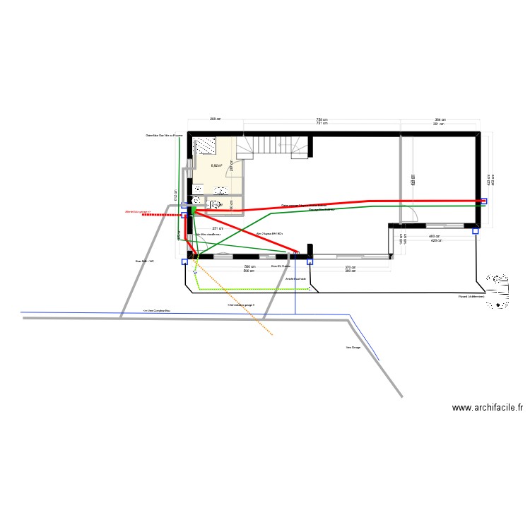 Les Mouettes, Passage gaines réserves . Plan de 2 pièces et 9 m2