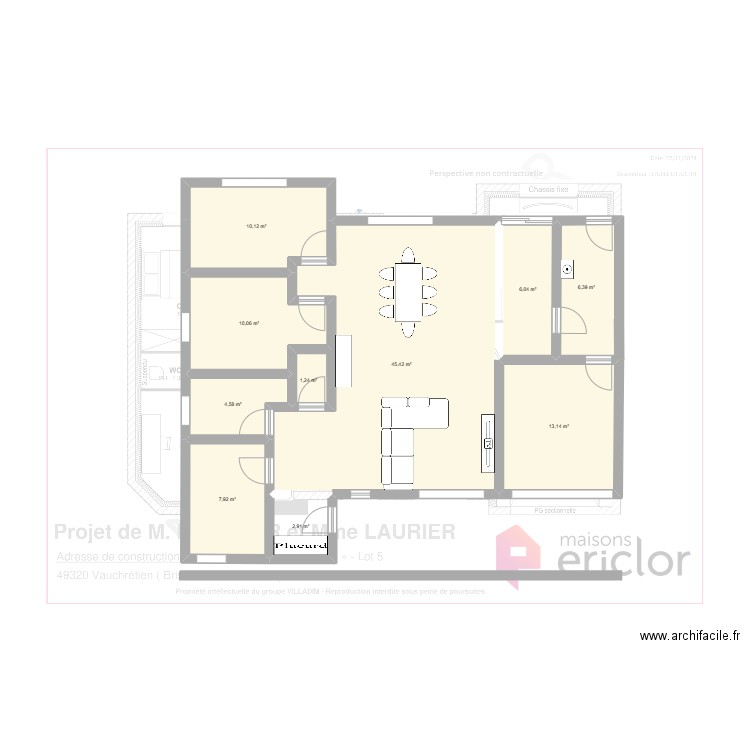 Maison Vauchretien V3. Plan de 10 pièces et 108 m2