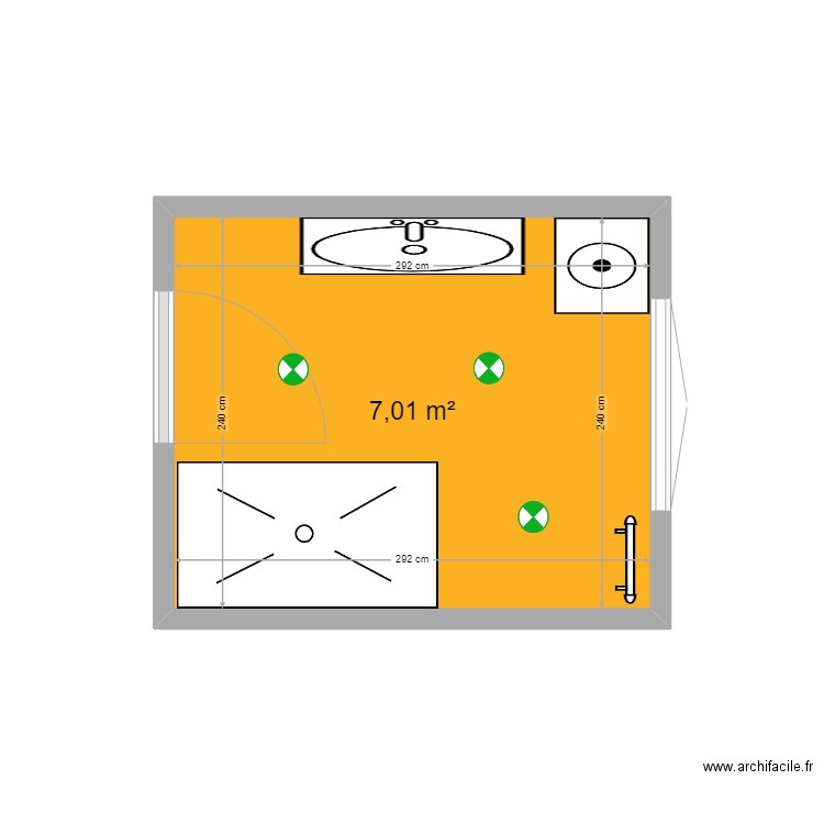 salle de bain. Plan de 1 pièce et 7 m2