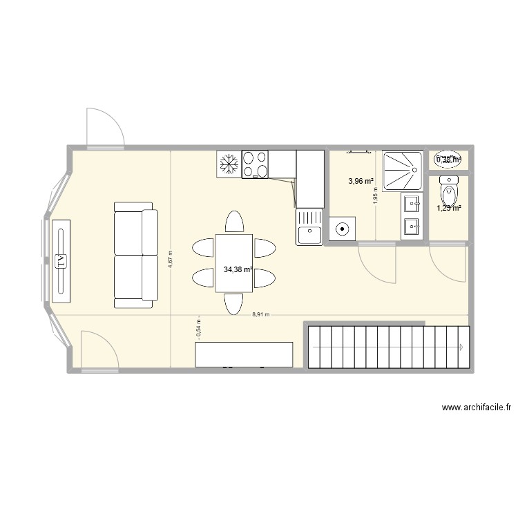 Doudeville APT 2 RDC. Plan de 4 pièces et 40 m2