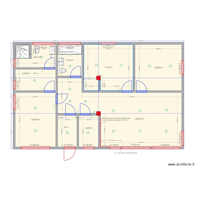 Химки св. Plan de 9 pièces et 79 m2