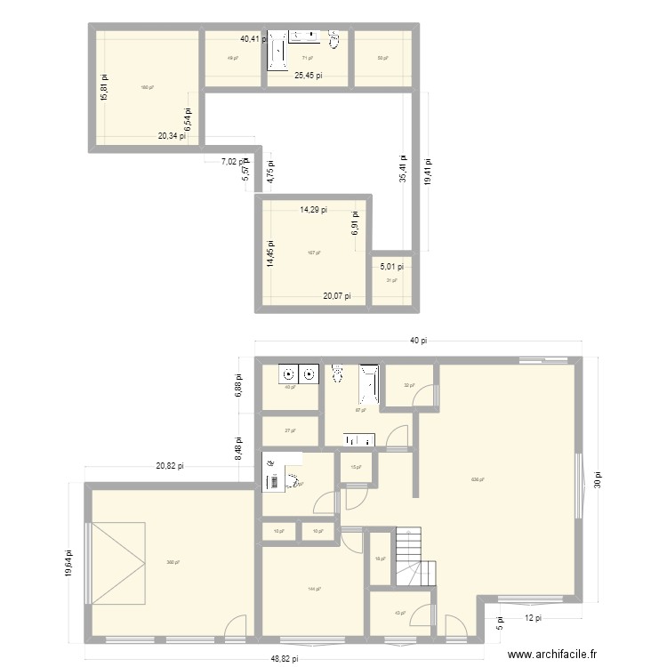 35x40. Plan de 19 pièces et 190 m2