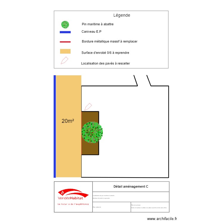 Détail aménagement C Jean Yole. Plan de 1 pièce et 6 m2