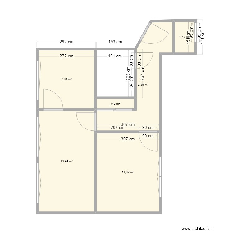 appartement république. Plan de 6 pièces et 44 m2