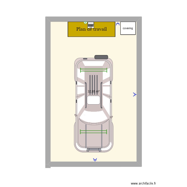 garage. Plan de 1 pièce et 33 m2