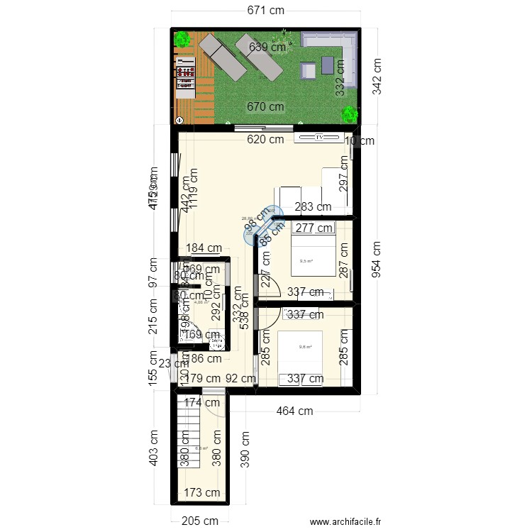 plan 89 v2. Plan de 5 pièces et 59 m2