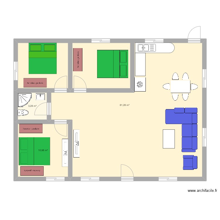 plan bc. Plan de 3 pièces et 96 m2