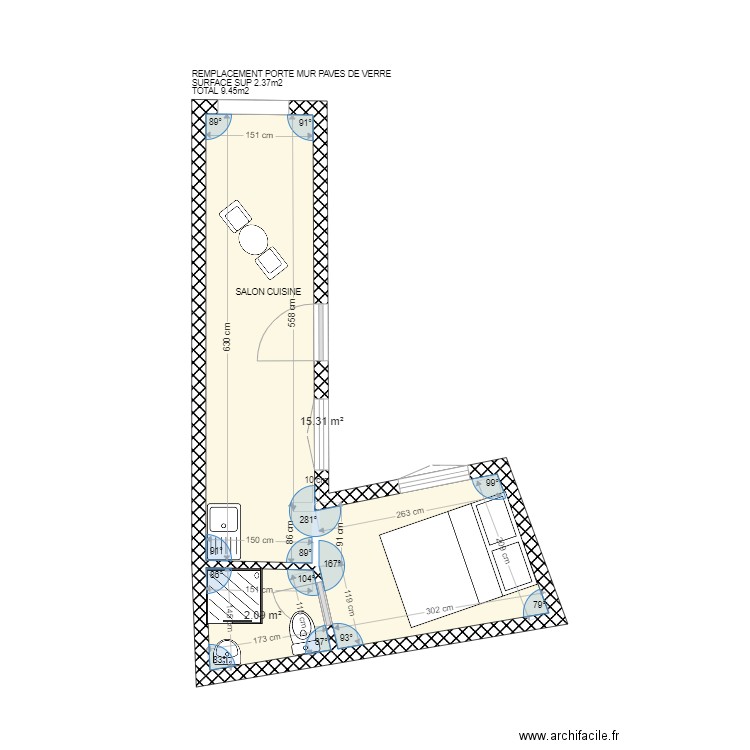 VOBAL46 C. Plan de 2 pièces et 17 m2